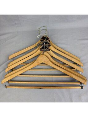 Vintage lot 5 Wooden & Metal Suit Hangers w/ Pant Bar Wishbone Wood Yugoslavia